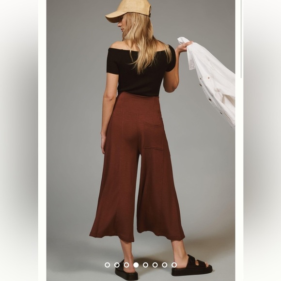 Daily Practice by Anthropologie Flowy Wide-Leg Brown Cropped Pants Size Large - Picture 2 of 15